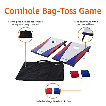 Amazon Basics Portable Cornhole Set, Outdoor Game Bean Bag Toss with Carrying Case, Blue/Red