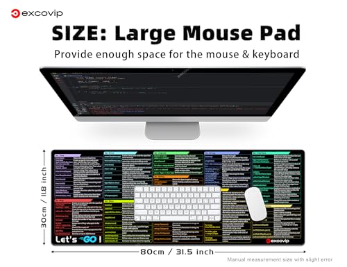 excovip Commands Shortcuts Mouse Pad for GO- Extended Large Cheat Sheet Mousepad PC Office Spreadsheet Keyboard Mouse Mat Non-Slip Stitched Edge 31.4x11.7x0.07 inches 0492 - color: for GO