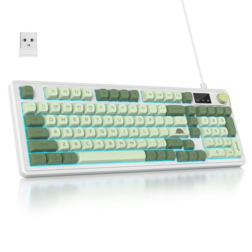 Owpkeenthy 96% Wireless Matcha Green Keyboard with Number Pad Knob, 98 Keys Silent Mechanical Feeling Membrane Creamy Gaming Keyboard 3-Mode Wired/Bluetooth 5.0/2.4G for Win/Mac(98 Matcha) - color: 98 Matcha