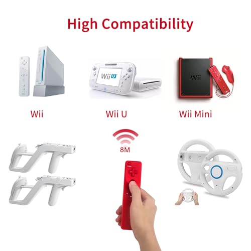 TechKen Wii Controller 2 Pack, Wii Remote Controller with Silicone Case and Wrist Strap, Wii Remote Controller for Wii/Wii U - color: Red