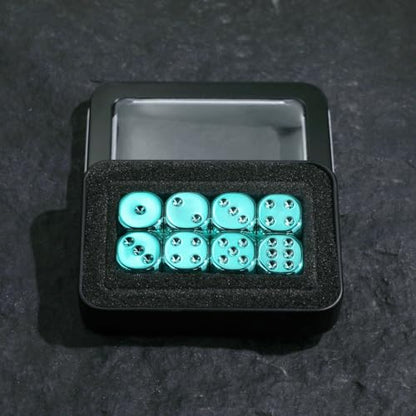 SIXPOINTS 8 Pieces 16mm 6 Sided Dice Set,Green Metal Game Dice Set, Standard D6 Dices for Yahtzee, Bunco or Teaching Math,with Portable Plastic Box - color: Green
