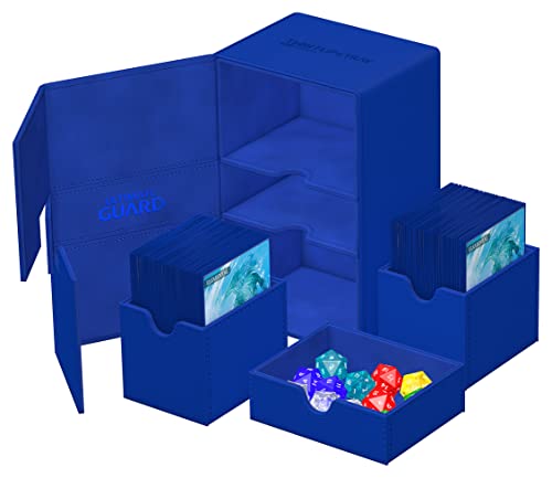 Ultimate Guard Twin Flip'n'Tray 160+, Deck Case for 160 Double-Sleeved TCG Cards + Dice Tray, Blue, Independent Magnetic Closure & Microfiber Inner Lining - color: Blue, size: 160+