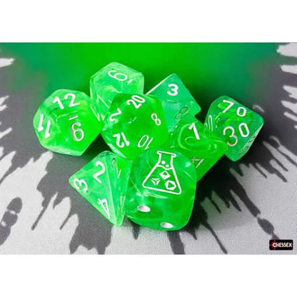 Gelatinous Nebula Dice with Grey Numbers 7+1 Lab Dice Set 16mm (5/8in) Chessex