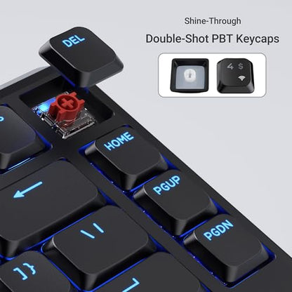 Keychron KJ1 Low Profile Wireless Mechanical Keyboard - 75% Layout Red Switch, QMK RGB Backlit, 2.4G/Bluetooth/USB-C, Double-Shot PBT Keycaps, 2000mAh Battery, Mac/Win/Linux Compatible - Black - style: Black - Red Switch