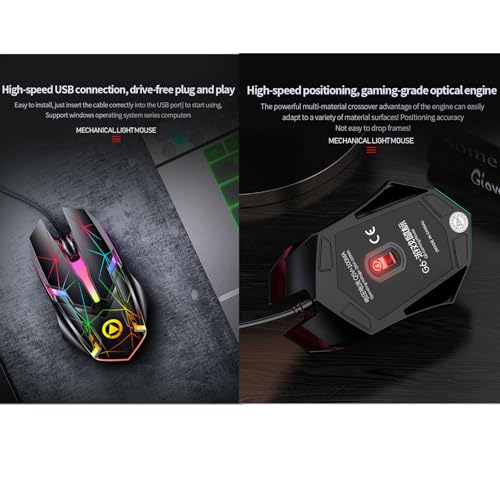 Gaming Mouse G6 Wired Game Mice Colorful Backlight 3 Button Mouse 3 Speed 1200 DPI RGB Game Mouse for Computer Laptop Notebook Accessory