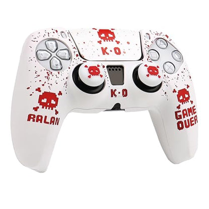 Pixelated Skull Controller Skin Cover Compatible with PS5/Playstation 5 Controller, RALAN Protector Case Customised Thumb Grip - color: Pixelated Skull white Red