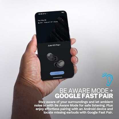 JLab Go Air Pop+ Tones True Wireless Earbuds, in Ear Headphones, Bluetooth Earphones, 35H Playtime Ear Buds, Bluetooth Earbuds with Microphone, USB-C Charging Case, Dual Connect, EQ3 Sound, (474 C) - color: F-474 C, style: Tones+