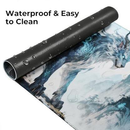 Large Lion Gaming Mouse Pad, Chinese Landscape Desk Mat 31.5X15.7 | HD Print, Non Slip Rubber Base, Waterproof Fabric Top, Stitched Edges, Ideal Gift for Dorm, Home, Office & Back to School - color: Iblue