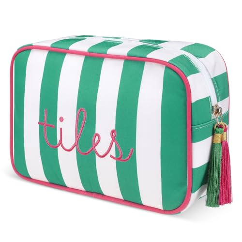 Sanwuta 1 Pcs Mahjong Tile Bag with Zipper,Green,Striped | Embroidered Mahjong Case for 166 American Mahjong Tiles (1.2") Portable Bags for Board Game Party Gathering Travel - color: Green, style: Classic