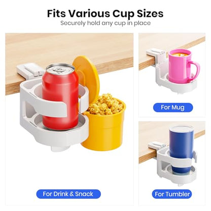 7-in-1 Cup Holder - EURPMASK Desk Organizer with Headphone, Controller Holder, Snack Bucket, and Phone Holder, Clamp-On Desk Accessory with Sturdy Large Storage, Easy to Install, White - color: White