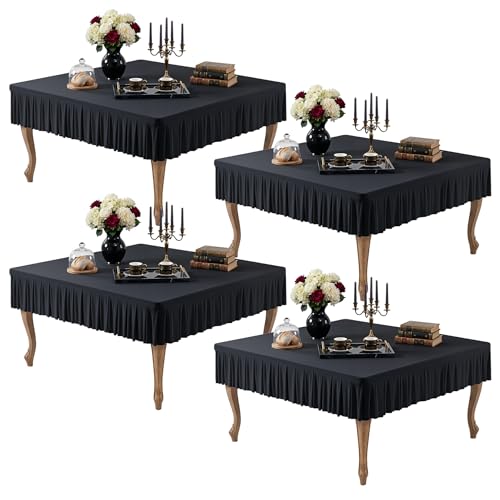 4 Pack Black Square Tablecloth - 54x54 Inch Elastic Large Card Table Cover | with Ruffle Pleated Table Skirt, Wrinkle-Free Spandex Mahjong Table Cover, for Dining, Kitchen, Patio, Banquet & Party Decor - color: Black, size: 54" x 54" (Square-4 Pack)