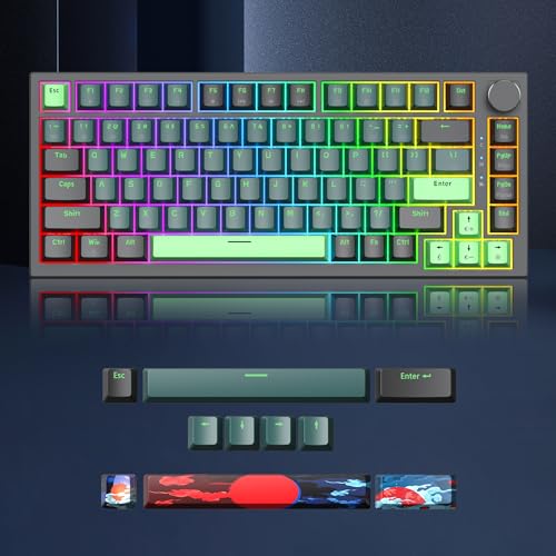 Owpkeenthy 75 Percent Gaming Keyboard Gasket Mounted with Knob | Wired 82 Key Mechanical Keyboard Hot Swappable Linear Red Switch RGB Backlit for PC Laptop (82 Wave) - color: Wave/Red Switch