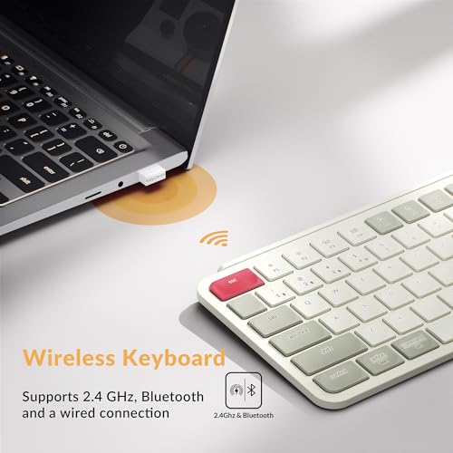 Keychron B1 Pro Ultra-Slim ZMK/Launcher Wireless Bluetooth 2.4 GHz/Wired Connection Keyboard for Mac Windows Linux - Retro Red - color: Retro Red