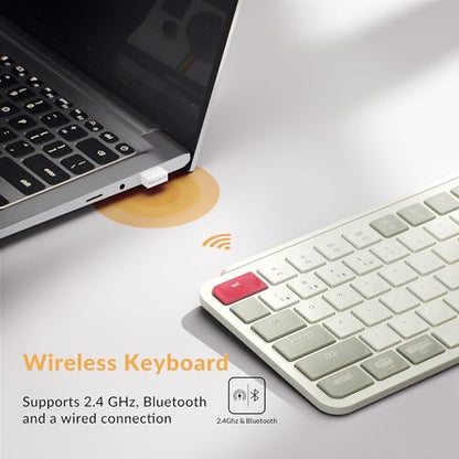 Keychron B1 Pro Ultra-Slim ZMK/Launcher Wireless Bluetooth 2.4 GHz/Wired Connection Keyboard for Mac Windows Linux - Retro Red - color: Retro Red