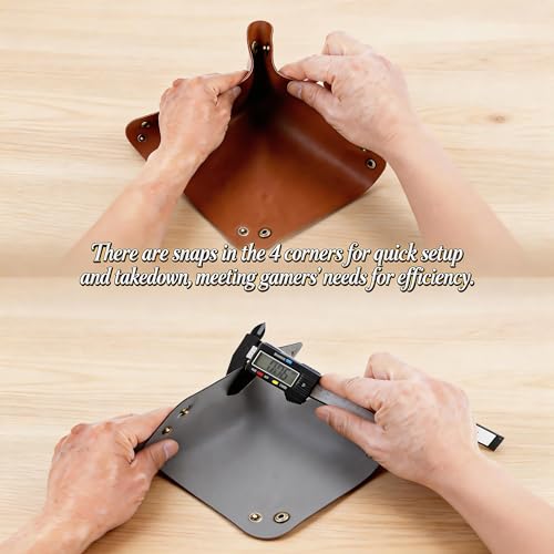 5 Pack Tray Catchall Dishes Mat Bundle with Rolling Cubes Dice & Card Game | Smooth PU Leather, Four-Corner Snap Assembly, Spill Resistant Surface, Compact Foldaway Storage, Lightweight, Damp Cloth Wipe