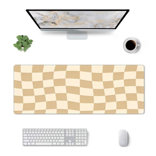 Gaming Mouse Pad, Large Beige Khaki Checkered Mousepad Laptop, Extended Mouse Mat, Long XL Waterproof Keyboard Pads, Big Non-Slip Mousepads for Game Office Home, 31.5 x 11.8 in - color: Beige Khaki Checkered