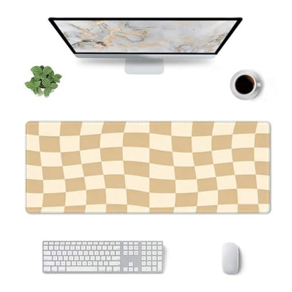 Gaming Mouse Pad, Large Beige Khaki Checkered Mousepad Laptop, Extended Mouse Mat, Long XL Waterproof Keyboard Pads, Big Non-Slip Mousepads for Game Office Home, 31.5 x 11.8 in - color: Beige Khaki Checkered