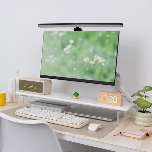 Bamboo Monitor Stand Riser, Natural Desk Shelf with Acrylic Legs | 31.5-Inch Wide, 3.3-Inch Clearance, Fits Monitor, Laptop, Printer and Speakers for Small Desks - color: White