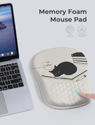 Ergonomic Mouse Pad with Cute Black Cat Design, for Carpal Tunnel Pain Relief, 65% Usable Mouse Area, Memory Foam Concave Wrist Rest for Office, PC, Gaming - color: 01 Cute Black Cat