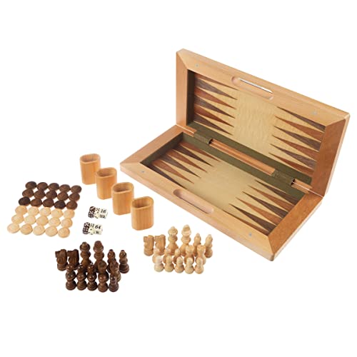 3-in-1 Chess, Backgammon, and Checkers Set – Wooden Board Game Set Folds for Practical Storage and Transport – Travel Board Games by Trademark Games - style: 3-in-1