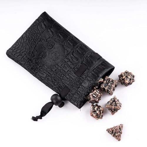 Metal Skull Dice Set with Skull Bag,7PCS Polyhedral Metal Dice Set for DND Role Playing Games(Ancient Red Copper) - color: Skull Ancient Red Copper