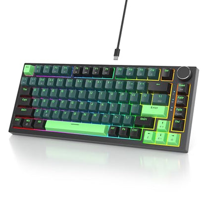 Owpkeenthy 75 Percent Gaming Keyboard Gasket Mounted with Knob | Wired 82 Key Mechanical Keyboard Hot Swappable Linear Red Switch RGB Backlit for PC Laptop (82 Wave) - color: Wave/Red Switch