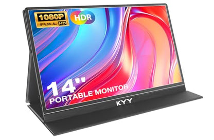KYY Portable Laptop Monitor,14"1080P Travel Computer Screen with VESA Mount | 14"USB-C & HDMI Computer Gaming Screen with Smart Cover, Dual Speakers, for Mac PC Phone Xbox PS5 Switch, K5-3