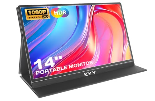 KYY Portable Laptop Monitor,14"1080P Travel Computer Screen with VESA Mount | 14"USB-C & HDMI Computer Gaming Screen with Smart Cover, Dual Speakers, for Mac PC Phone Xbox PS5 Switch, K5-3