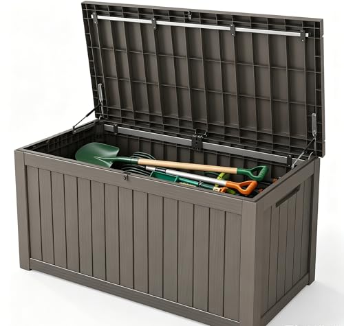 LAUSAINT HOME 260 Gallon Resin Deck Box, Outdoor Toy Storage Box, Package Delivery Box with Lockable Lid, Waterproof Outdoor Storage Box For Garden Tools, Patio Cushions(260 Gallon,Grey) - color: Grey, size: 260 Gallon
