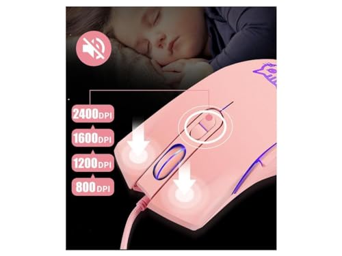 Gaming Wired USB Mouse, 2400DPI 4 Adjustable Levels, Ergonomic Slient Mouse for PC/Desktop/Laptop - Pink Cat