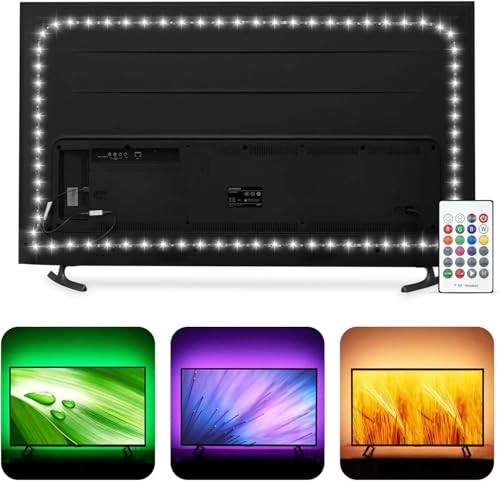 HAMLITE TV LED Backlight USB Powered, 6500K White PC Monitor Bias Lighting for 60-65inch TVs, 14.8Ft RGBW Led Light with RF Remote, 20 Color Changing LED Background Room Decor - size: 60-65" TV