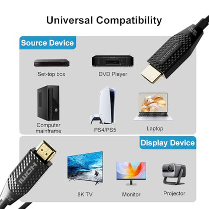 10k 8K Fiber Optic in-wall CL3 Rated HDMI Cable Long 30FT 48Gbps Certified High speed HDMI 2.1 Cord 8K@60Hz 4K@120Hz 10K@30Hz,HDCP 2.2/2.3 eARC HDR10 Dolby Compatible with PC TV Monitor Laptop PS4/PS5 - size: 30FT