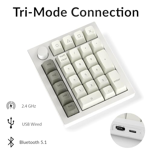 Keychron Q0 Max Wireless Custom Mechanical Numpad, 2.4 GHz/Bluetooth 5.1/Wired QMK Number Pad, RGB Hot-Swappable with Gateron Banana Switch for Laptop Mac Windows Linux - White - color: Gateron Jupiter Banana Switch-White