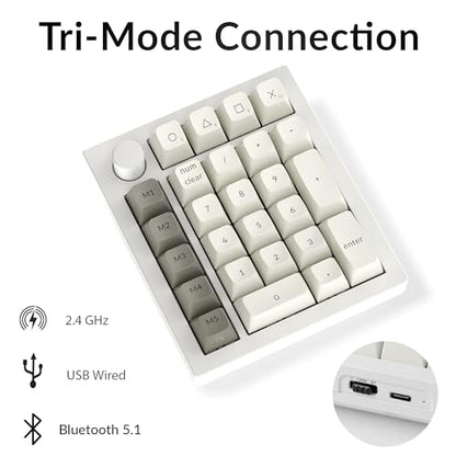 Keychron Q0 Max Wireless Custom Mechanical Numpad, 2.4 GHz/Bluetooth 5.1/Wired QMK Number Pad, RGB Hot-Swappable with Gateron Banana Switch for Laptop Mac Windows Linux - White - color: Gateron Jupiter Banana Switch-White