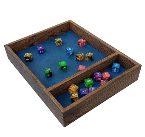 Oak Wooden Dice Tray with Storage Area (Dice Box Gift for Dungeon Master, for Board Games and RPGs) (Brown/ManaBlue) - color: Brown / Manablue