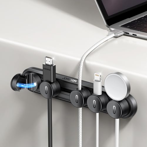 5-in-1 Magnetic Cord Organizer JOYROOM Cable Clips[Adjustable Sliding Track] Under Desk Adhesive Cord Management Wire Keeper for Computer Phone, Office Workspaces Table Organization Home Accessories - color: Black