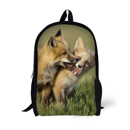 Back Pack School Bag Bookbag for 6+ Years Old Kids Boys Girls 17 Inch Black Lightweight Daypack Fox Design - color: Fox Backpack 2
