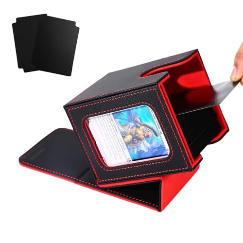 MTG Deck Box for Commander Display,Card Deck Box Fits 100 Double Sleeved Cards, TCG Card Storage Box with 2 Dividers and 1 Toploader (Black＆Red) | Holds 120 Single/100 Double-Sleeved Cards, Fit MTG/PTCG/OPTCG Cards, Strong Magnet, PU Leather, With 2 Divid