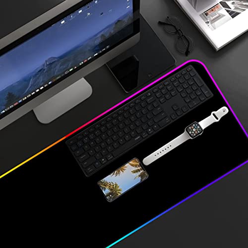 Qisan RGB Large Gaming Mouse Pad with Nonslip Base-31.5 x 11.8 Inch | Soft LED Extended Mousepad Keyboard Pad Desk Pad with Anti-Slip Rubber Base | Large Desk Mat for Keyboard and Mouse-RGB - color: Black | RGB