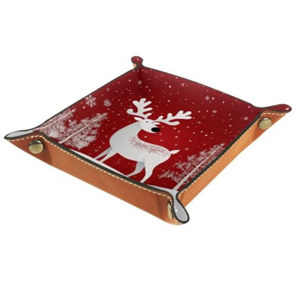 Christmas Reindeer Dice Tray Folding Square PU Leather Dice Rolling Tray | Portable Dice Trays for Dice Games Like RPG, DND and Other Table Games, Folded 4.5x4.5x1.2inch - color: Christmas Reindeer
