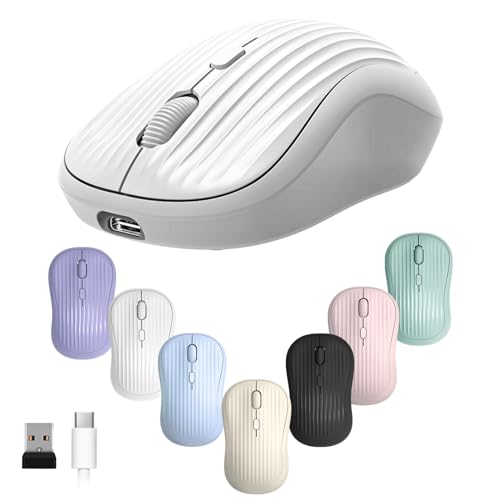 ONE-UP Wireless Mouse, 2.4G + BT, Rechargeable Battery, 4-Key, DPI: 800/1200/1600, Silent, Type-C, USB Nano Receiver, Ergonomic, Portable, for Laptop, Chromebook, PC, Mac, Windows (White) - color: white