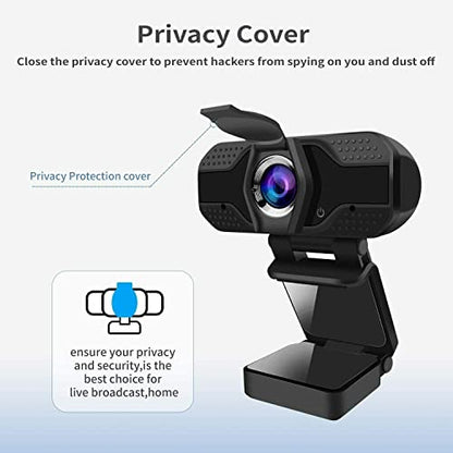 1080P Webcam with Privacy Cover Streaming Webcam with Microphone USB Tripod