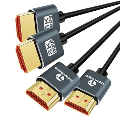 Thsucords Ultra Thin 8K 4K HDMI Cables 1.6FT 2 Pack, Slim & Flexible Soft High Speed HDMI 2.1 Cord Support 4K@120Hz 8K@60Hz 48Gbps for Roku TV/HDTV/PS5/Blu-ray - size: 1.6FT, style: 2-PACK