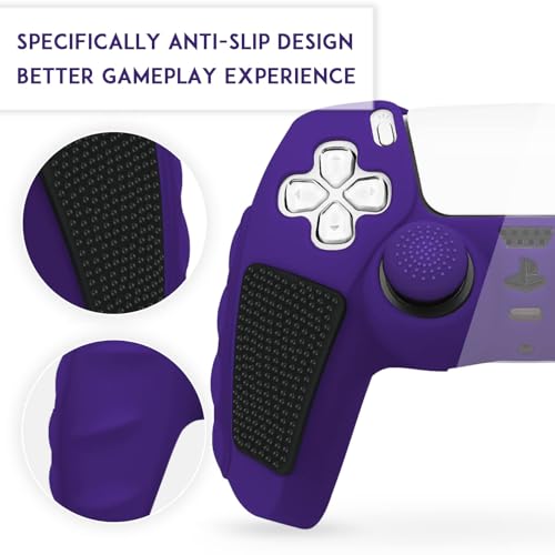 SIKEMAY Anti-Slip PS5 Controller Skin, Soft Thicken Non-Slip Silicone Gel Protective Cover Case for PlayStation 5, 2 Pack with 8 x Thumb Grip Caps - color: Purple-Black