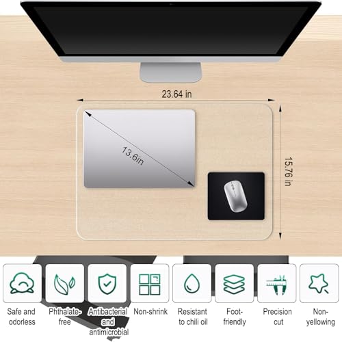 Frosted PVC Soft Glass Desk Pad Protector - Thick Heat Resistant Table Cover, Anti-Scratch Waterproof Rectangular Mat for Office, Durable Tablecloth for Home & Workspace, Satin Finish Version, 1 cm