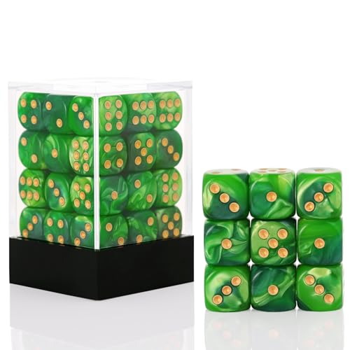 36 Mini Dice Set, 12mm 6 Sided D6 Game Dice, Two Colours (Dark Green & Light Green) with Portable Gaming Box - color: D6-dark Green & Light Green