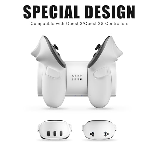 APEXINNO Compact Charging Dock Compatible with Meta Quest 3/3S Controllers,Wireless Charging Station for Quest 3/3S Accessories,Magnetic Charger Stand for Controller with 2 Rechargeable Battery