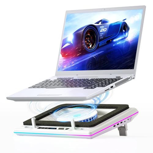 llano V12 RGB Laptop Cooling Pad, Gaming Laptop Cooler | 5.5 Inch Turbofan, Airtight Pressure Chamber, Fast Cooling Laptop 15.6-19in, Adjustable Speed, Touch Control, White (RGB) - color: White RGB