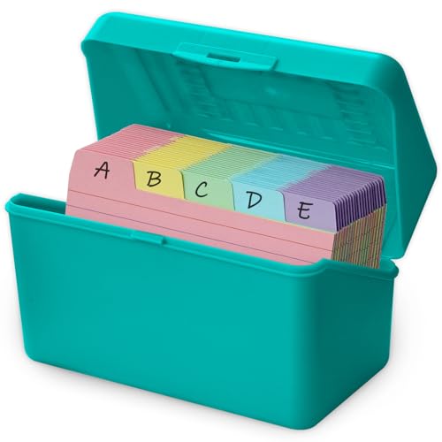 Olivo 3x5 Index Card Holder Box with 100 Cards Dividers Tabs 3"x 5", Teal - color: Teal