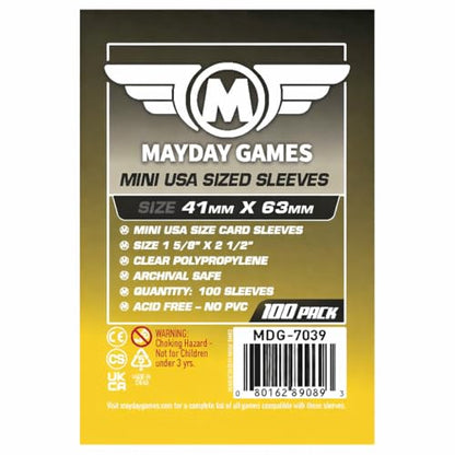 MayDay Games Mini USA Card Sleeves 41x63mm - Clear Polypropylene, 40 Micron, 400 Standard Board Game Card Sleeves- MDG-7039